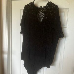 Torrid Black Asymmetrical Lace Bodysuit